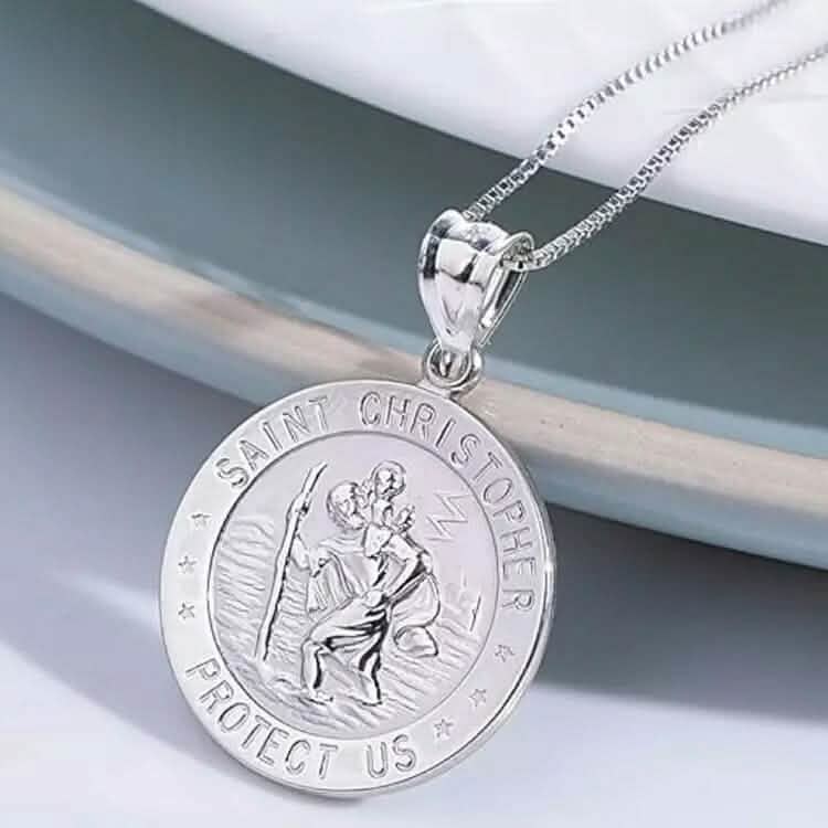 925 Sterling Silver 20MM Saint Christopher Religious Pendant Necklace - A-1 Thread Vault