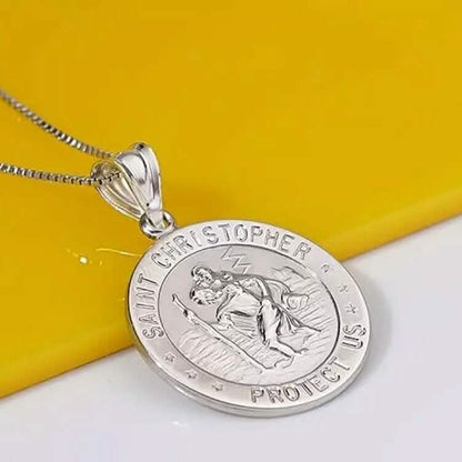 925 Sterling Silver 20MM Saint Christopher Religious Pendant Necklace - A-1 Thread Vault