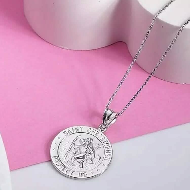 925 Sterling Silver 20MM Saint Christopher Religious Pendant Necklace - A-1 Thread Vault