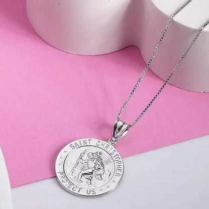 925 Sterling Silver 20MM Saint Christopher Religious Pendant Necklace - A-1 Thread Vault