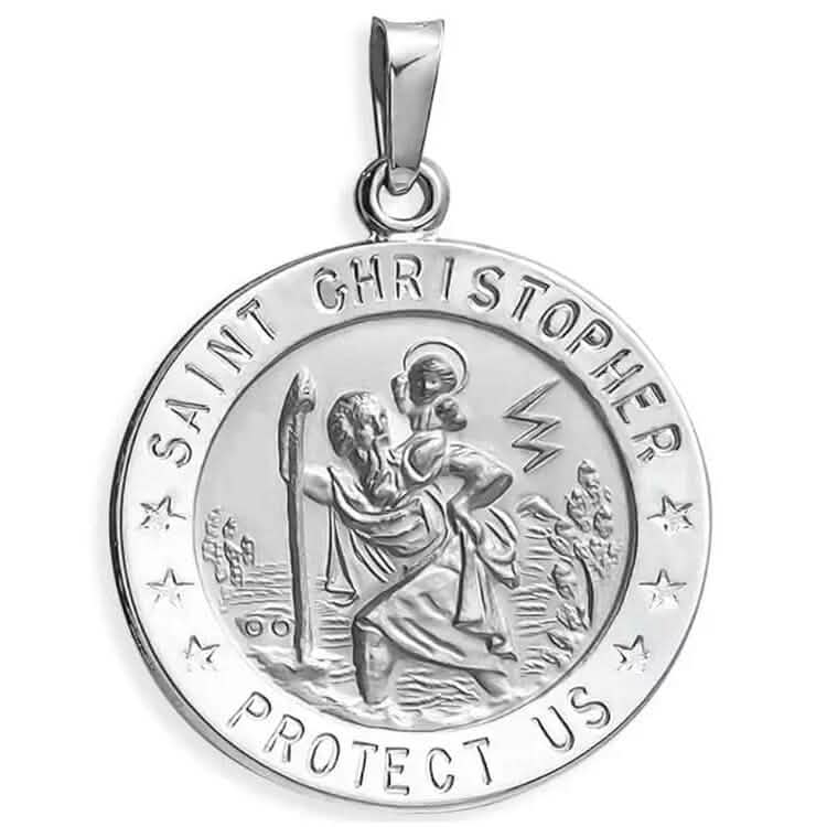 925 Sterling Silver 20MM Saint Christopher Religious Pendant Necklace - A-1 Thread Vault