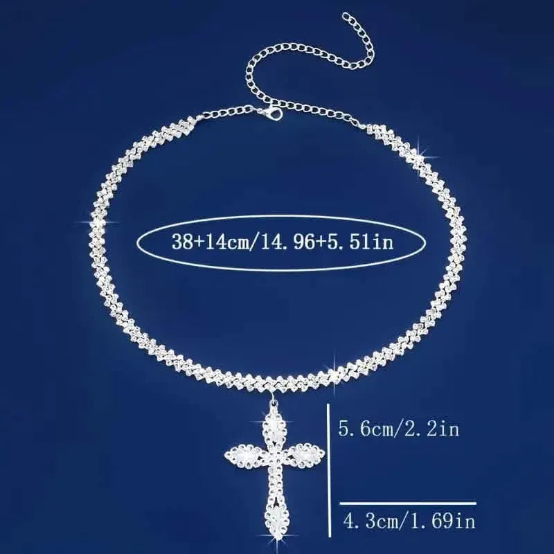 925 Sterling Silver Cross Pendant Necklace with Sparkling Rhinestone Embellishments - A-1 Thread Vault