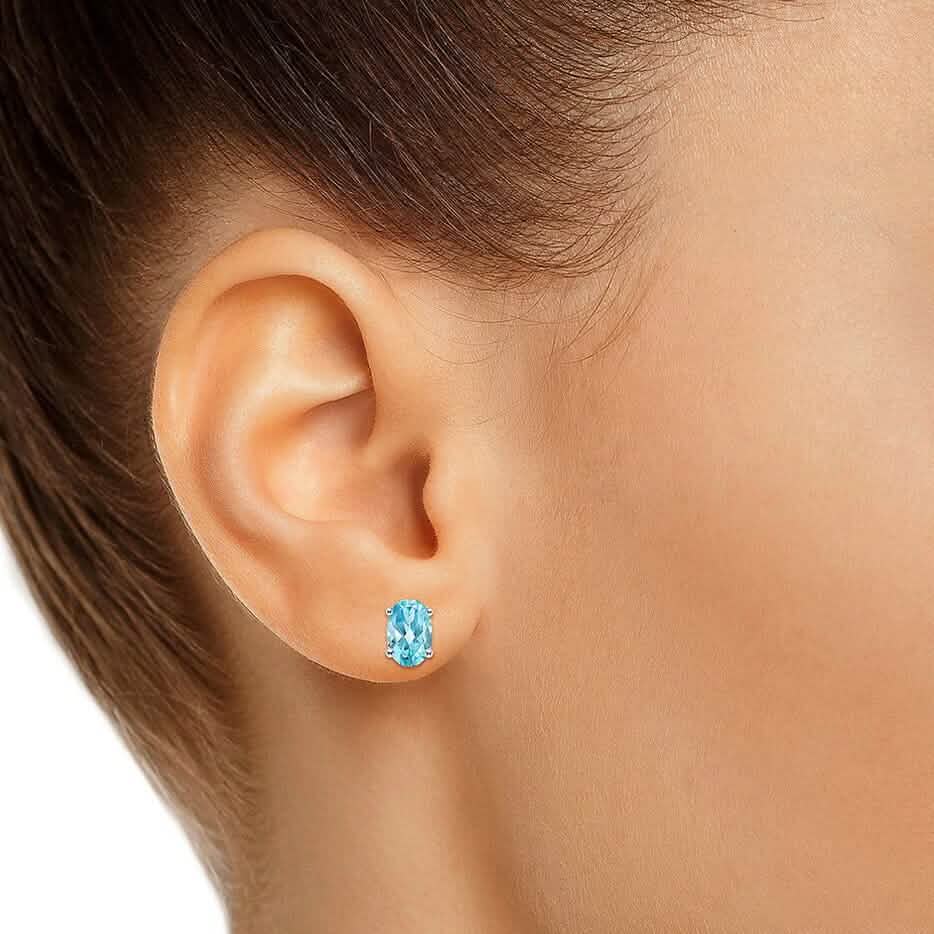 925 Sterling Silver London Blue Topaz Stud Earrings - A-1 Thread Vault