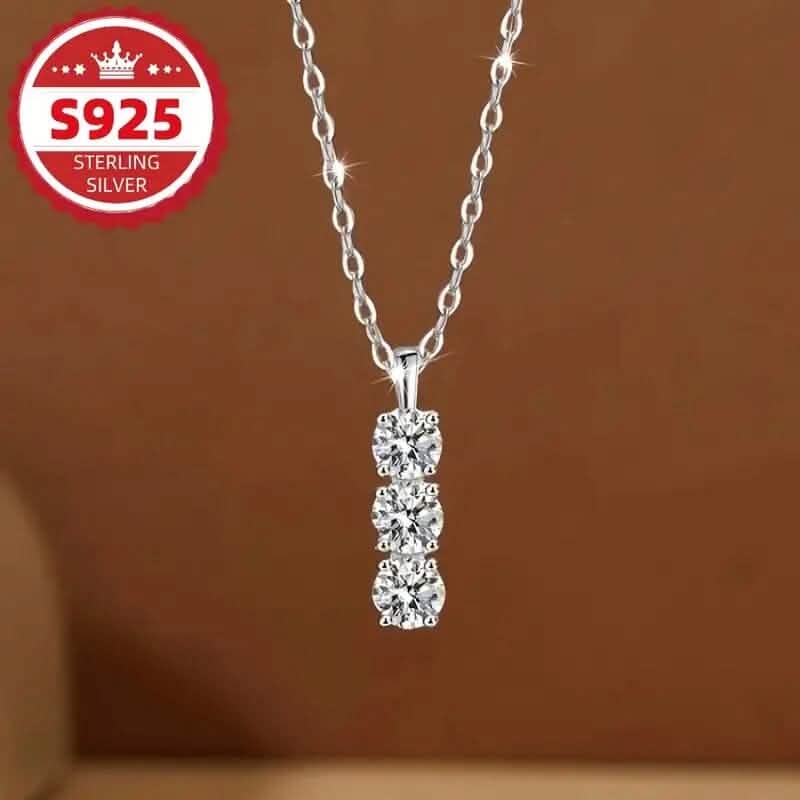 925 Sterling Silver Necklace Three Vertical Synthetic Zirconia Pendants - A-1 Thread Vault