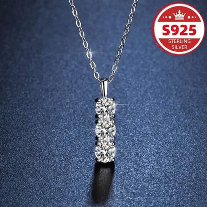 925 Sterling Silver Necklace Three Vertical Synthetic Zirconia Pendants - A-1 Thread Vault