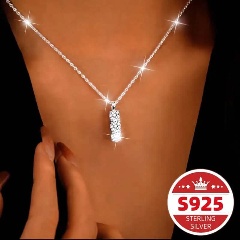 925 Sterling Silver Necklace Three Vertical Synthetic Zirconia Pendants - A-1 Thread Vault
