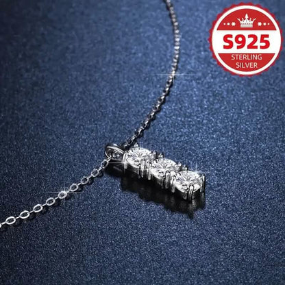 925 Sterling Silver Necklace Three Vertical Synthetic Zirconia Pendants - A-1 Thread Vault