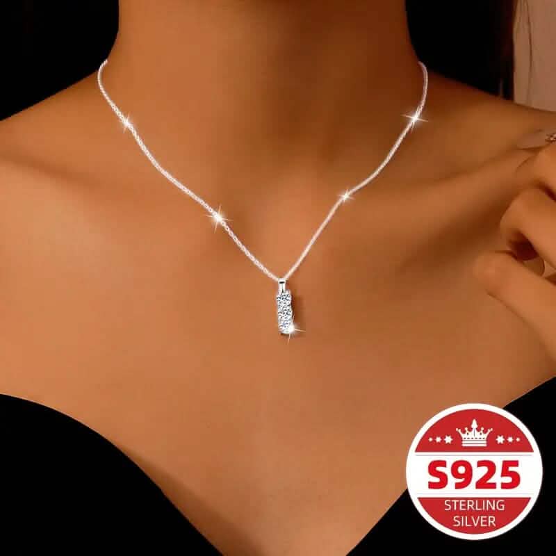 925 Sterling Silver Necklace Three Vertical Synthetic Zirconia Pendants - A-1 Thread Vault