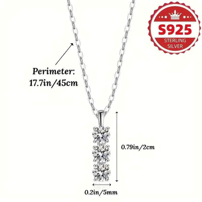 925 Sterling Silver Necklace Three Vertical Synthetic Zirconia Pendants - A-1 Thread Vault