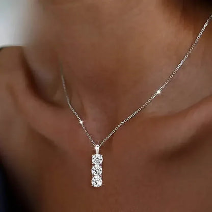925 Sterling Silver Necklace Three Vertical Synthetic Zirconia Pendants - A-1 Thread Vault