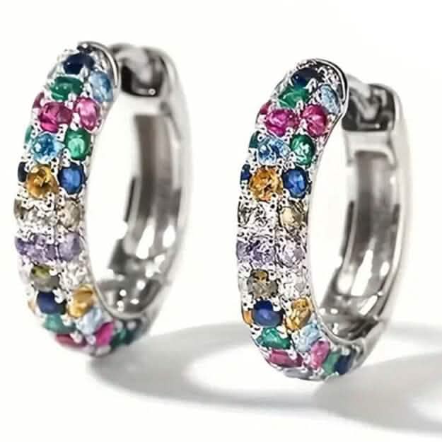 925 Sterling Silver Round Colorful Synthetic Zirconia Earrings - A-1 Thread Vault