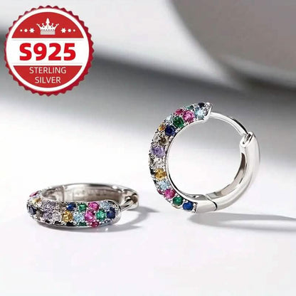 925 Sterling Silver Round Colorful Synthetic Zirconia Earrings - A-1 Thread Vault