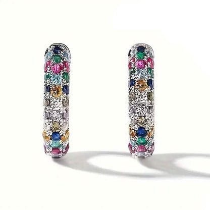 925 Sterling Silver Round Colorful Synthetic Zirconia Earrings - A-1 Thread Vault