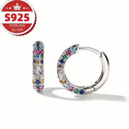925 Sterling Silver Round Colorful Synthetic Zirconia Earrings - A-1 Thread Vault