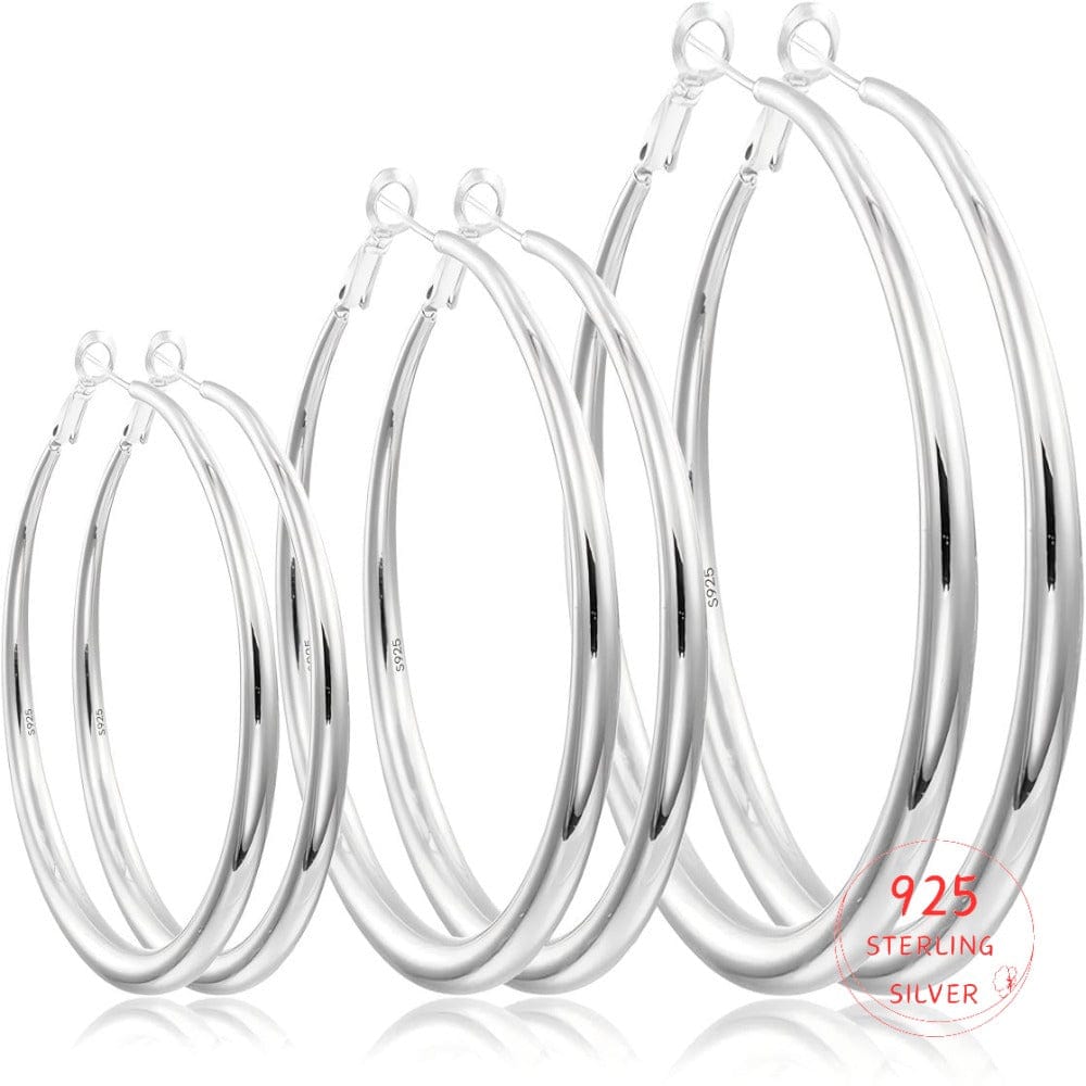 925 Sterling Silver Round Hoop Earrings – 40mm, 50mm or 60mm - A-1 Thread Vault