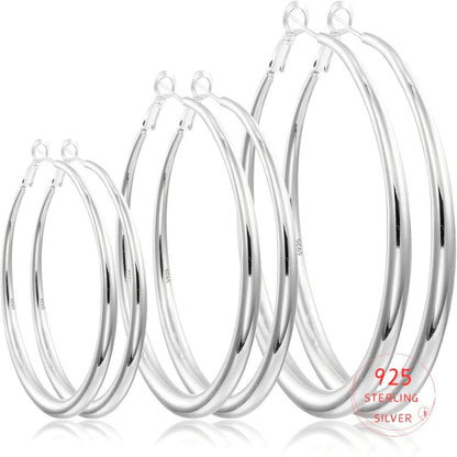 925 Sterling Silver Round Hoop Earrings – 40mm, 50mm or 60mm - A-1 Thread Vault