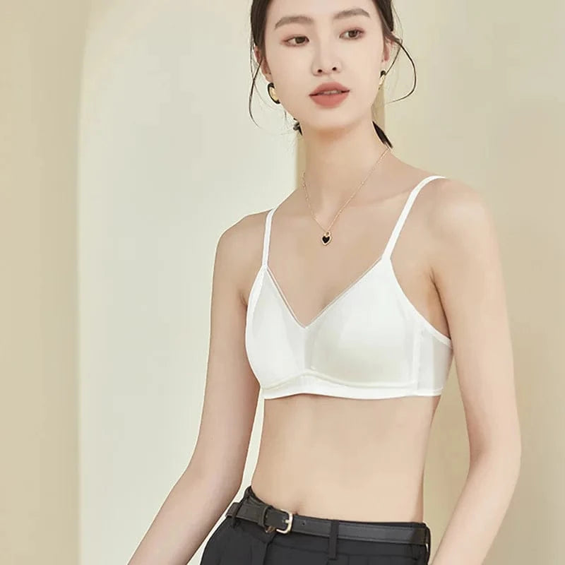 93% Mulberry Silk Women's Bralette Wireless Padded Bra Super Soft Lightly Lined Comfort Everyday Basic Deep V-Neck T-Shirt Bra - A-1 Thread Vault