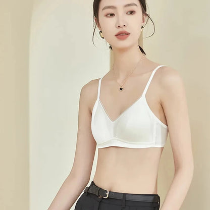 93% Mulberry Silk Women's Bralette Wireless Padded Bra Super Soft Lightly Lined Comfort Everyday Basic Deep V-Neck T-Shirt Bra - A-1 Thread Vault