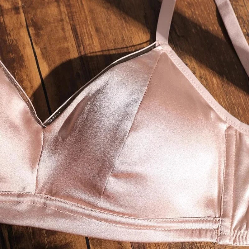 93% Mulberry Silk Women's Bralette Wireless Padded Bra Super Soft Lightly Lined Comfort Everyday Basic Deep V-Neck T-Shirt Bra - A-1 Thread Vault