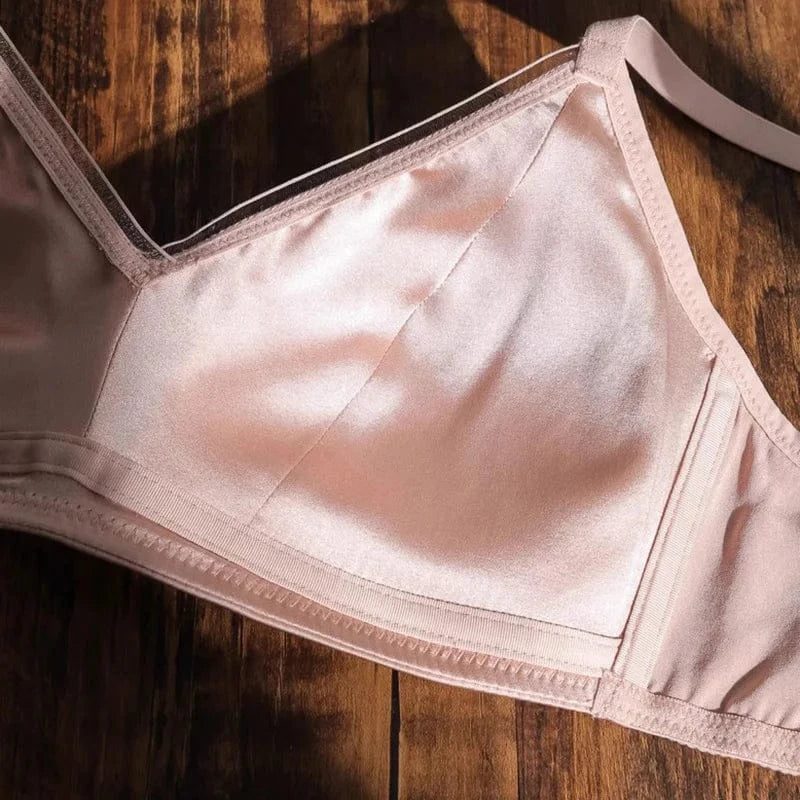 93% Mulberry Silk Women's Bralette Wireless Padded Bra Super Soft Lightly Lined Comfort Everyday Basic Deep V-Neck T-Shirt Bra - A-1 Thread Vault