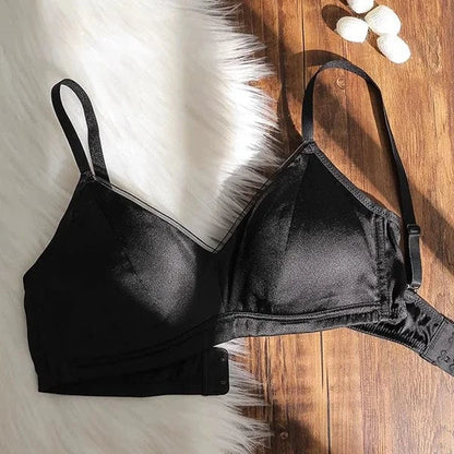 93% Mulberry Silk Women's Bralette Wireless Padded Bra Super Soft Lightly Lined Comfort Everyday Basic Deep V-Neck T-Shirt Bra - A-1 Thread Vault