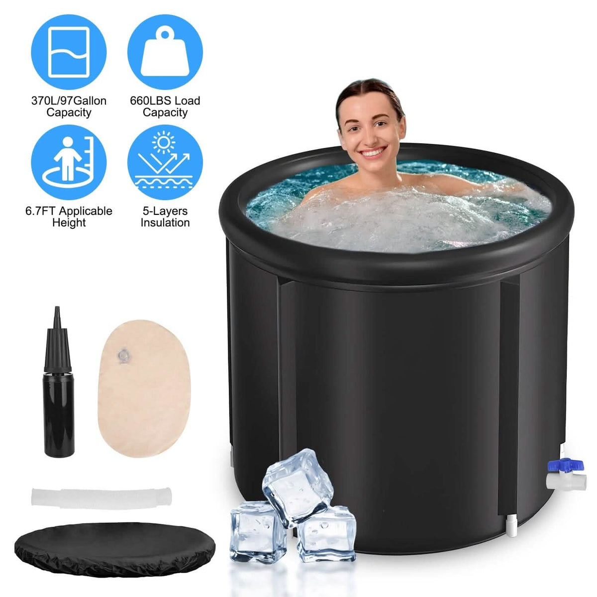 97 Gal Large Size Ice Bath Tub with Cover - A-1 Thread Vault