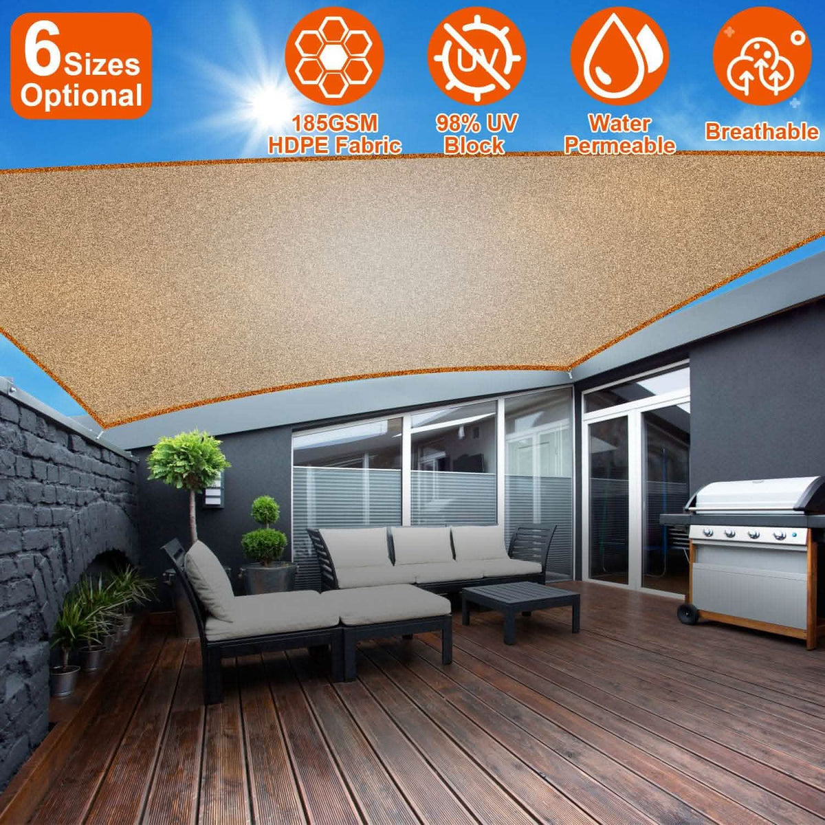 98% UV Block Awning Shelter Rectangle Shade Sails Top Canopy - A-1 Thread Vault