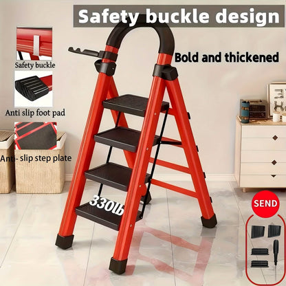 Folding 3/4-Step Ladder – Portable Steel Step Stool, Anti-Slip - A-1 Thread Vault
