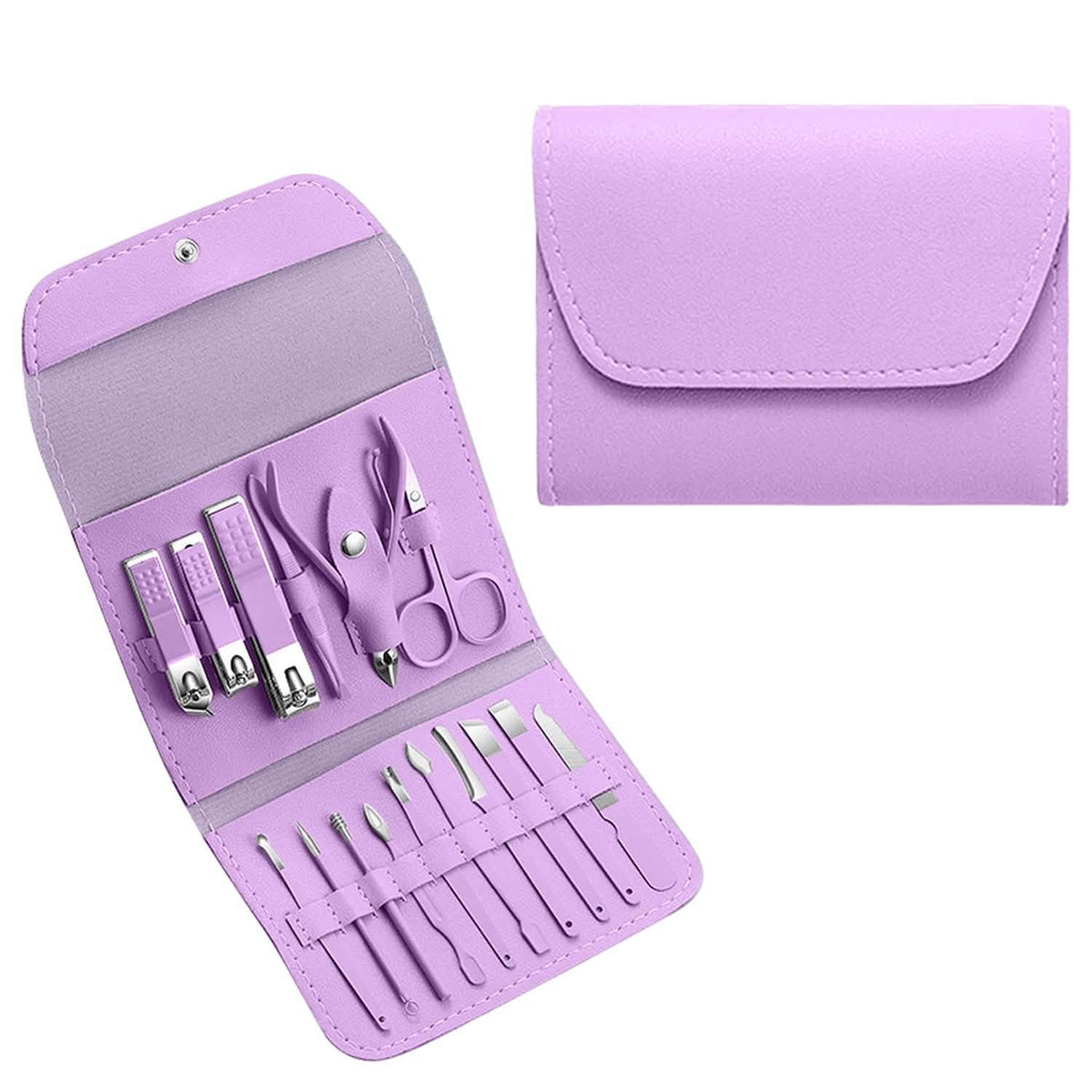 16-Piece: Stainless Steel Professional Manicure Pedicure Facial Set Grooming Kit with Leather Case - A-1 Thread Vault
