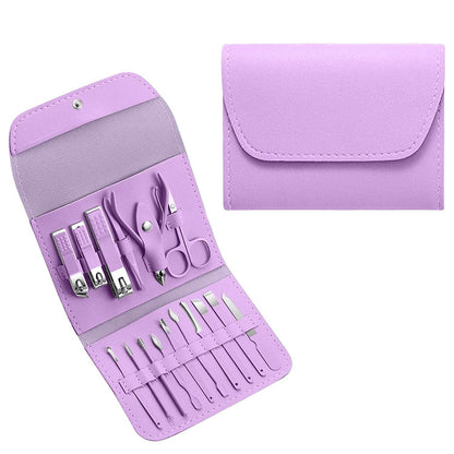 16-Piece: Stainless Steel Professional Manicure Pedicure Facial Set Grooming Kit with Leather Case - A-1 Thread Vault