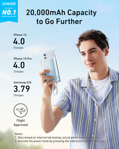 Anker Zolo Power Bank (10K, 30W) with a 5.4-inch (13.7 cm) built-in USB-C cable. - A-1 Thread Vault