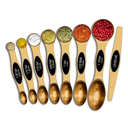 8-Piece: Double Sided Stackable Copper Magnetic Measuring Spoons Set with Leveler - A-1 Thread Vault