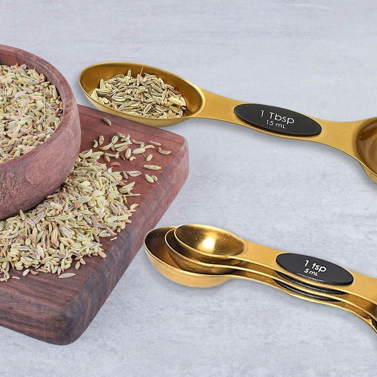 8-Piece: Double Sided Stackable Copper Magnetic Measuring Spoons Set with Leveler - A-1 Thread Vault