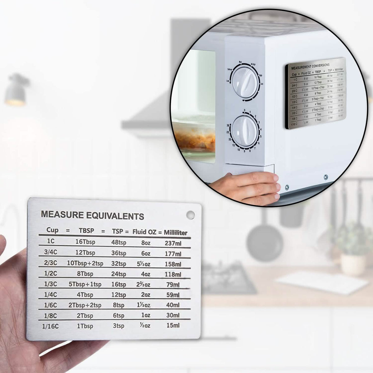 Stainless Steel Measurement Conversion Chart With Strong Magnet For Cups, Tablespoons, Teaspoons, Fluid Oz And Milliliters Conversions - A-1 Thread Vault
