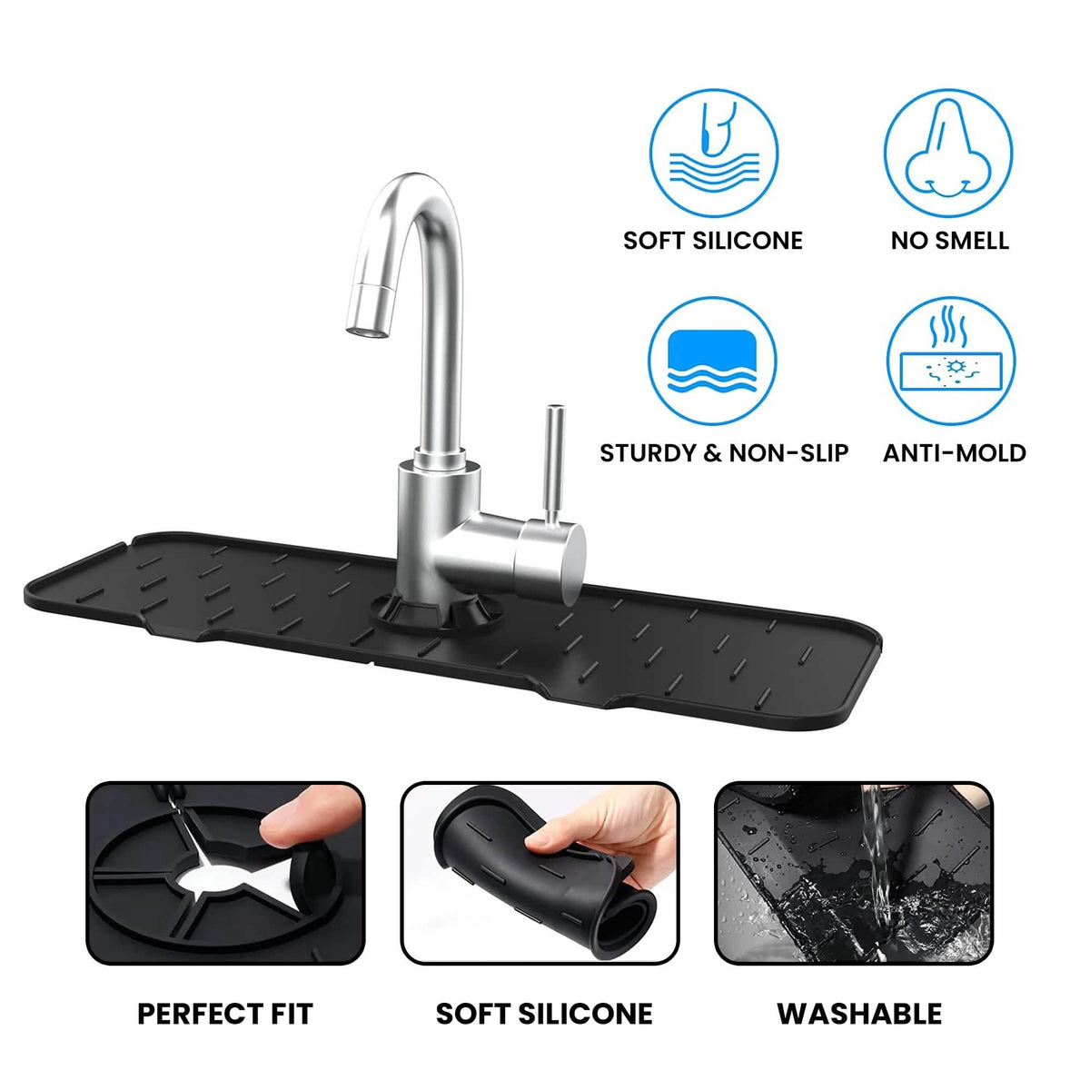Silicone Kitchen Sink Faucet Splash Guard and Drip Catcher Tray - A-1 Thread Vault