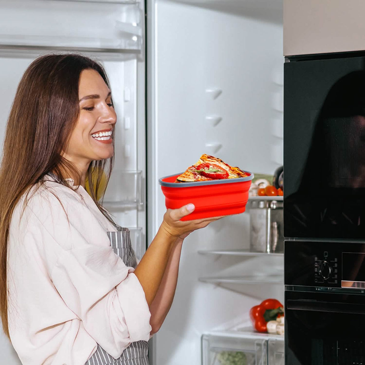 Collapsible Adjustable Reusable Pizza Storage Container with 5 Microwavable Serving Trays - A-1 Thread Vault