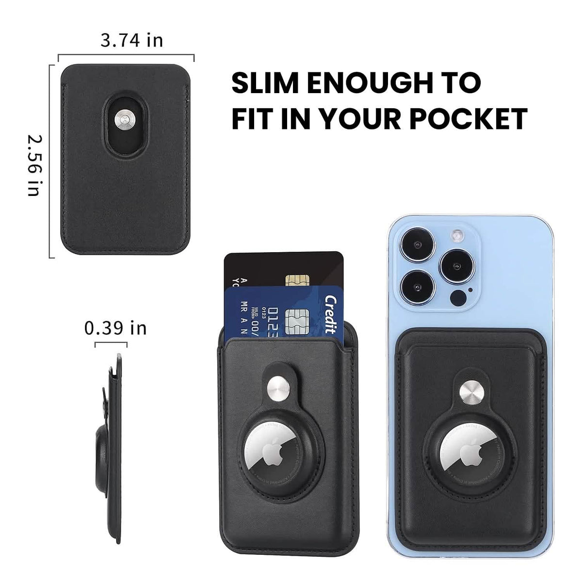 RFID Blocking Snap-On MagSafe Magnetic Card Wallet Holder Organizer With Built-In AirTag Pocket - A-1 Thread Vault