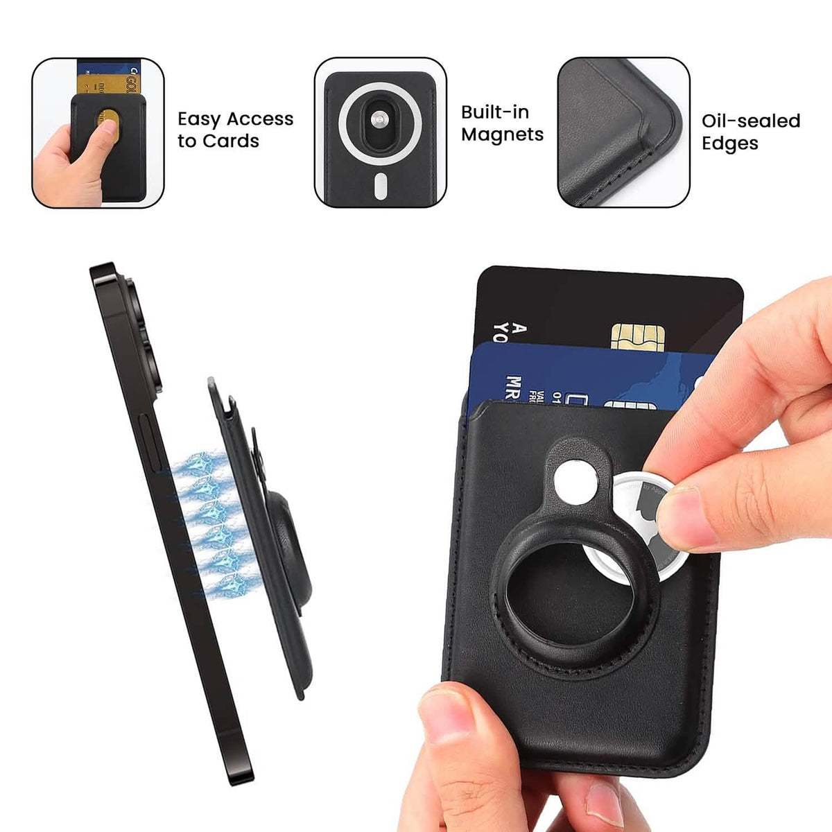 RFID Blocking Snap-On MagSafe Magnetic Card Wallet Holder Organizer With Built-In AirTag Pocket - A-1 Thread Vault