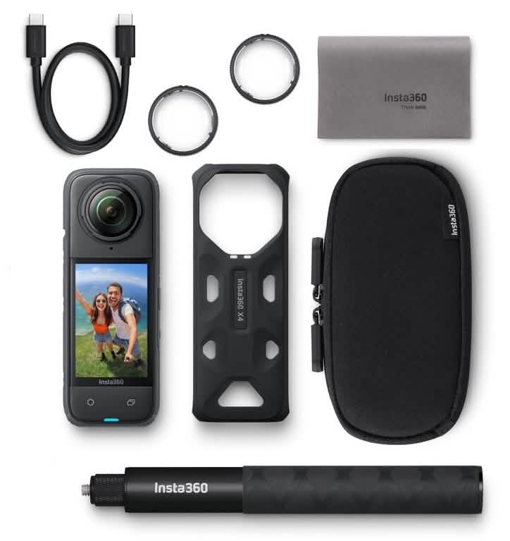 Insta360 X4 - Standard Bundle with Invisible Selfie Stick, 8K Waterproof 360 Action Camera, 4K Wide-Angle Video, Soft Pouch - Open Box - A-1 Thread Vault
