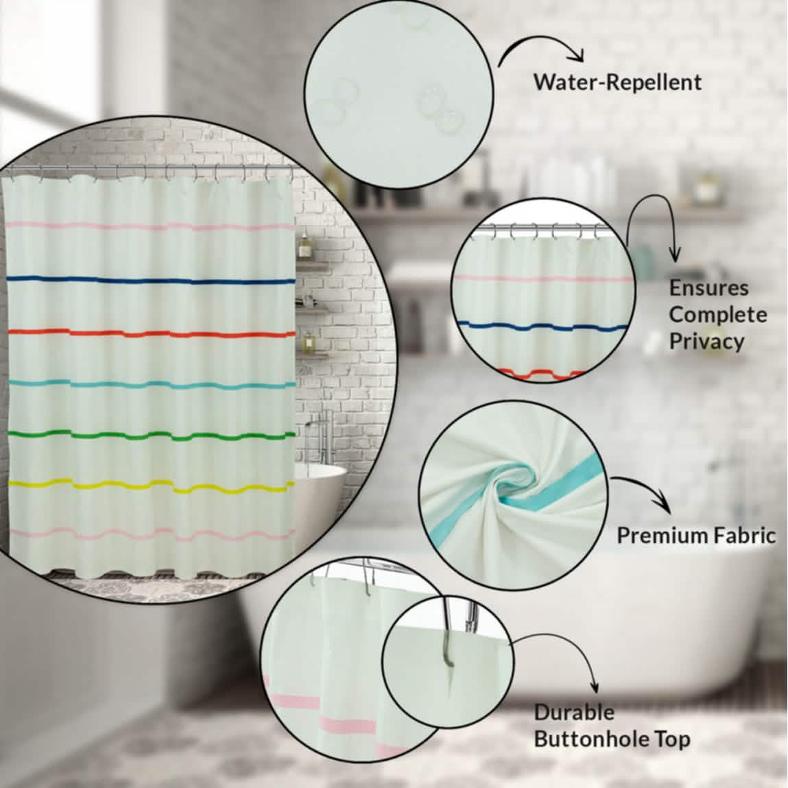 Royale Linens Double Brushed Microfber 1800 Thread Printed Shower Curtain - A-1 Thread Vault