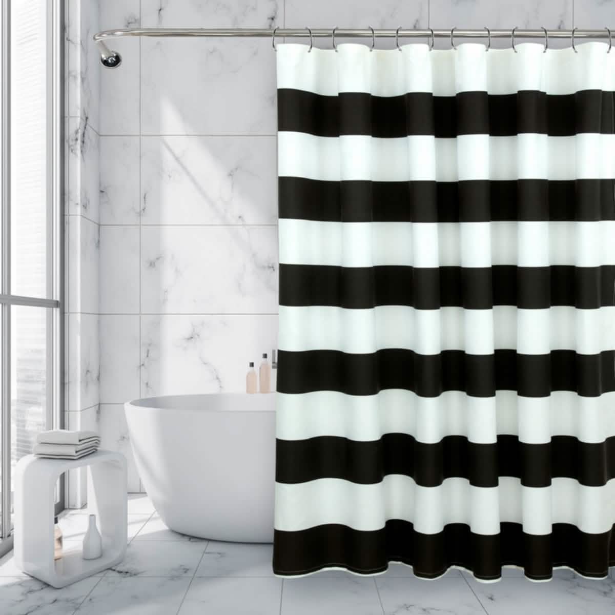 Royale Linens Double Brushed Microfber 1800 Thread Printed Shower Curtain - A-1 Thread Vault