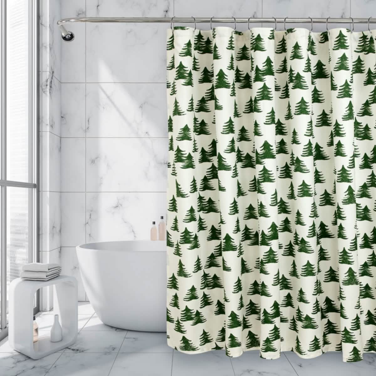 Royale Linens Double Brushed Microfber 1800 Thread Printed Shower Curtain - A-1 Thread Vault