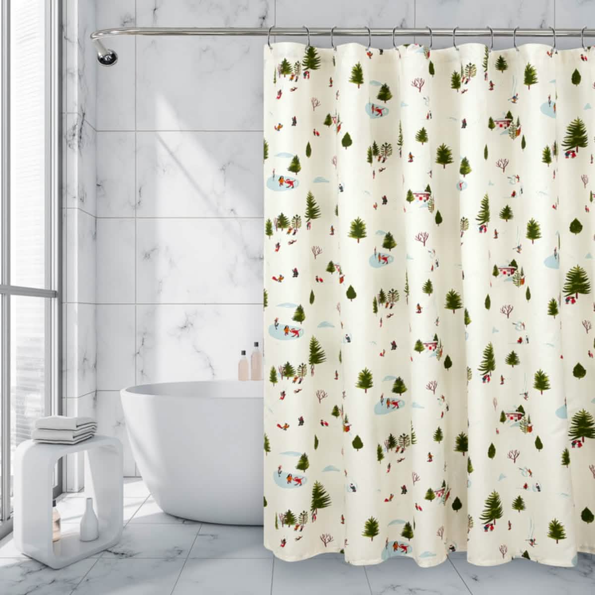 Royale Linens Double Brushed Microfber 1800 Thread Printed Shower Curtain - A-1 Thread Vault
