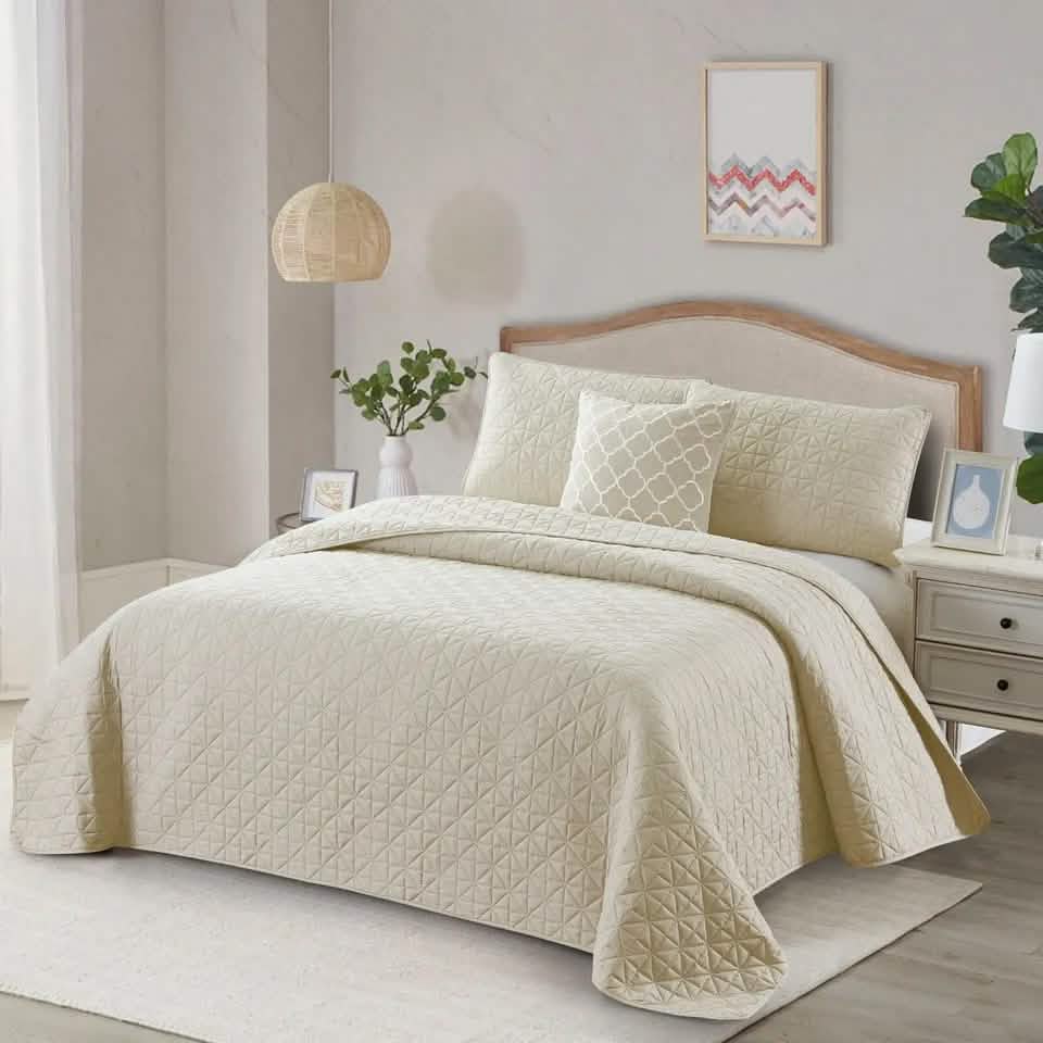 4-Piece: Bibb Home Solid Reversible Quilt Set with Embroidered Cushion - A-1 Thread Vault