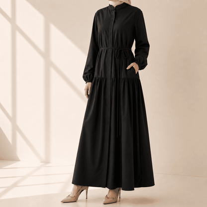 A-Line Trench Shirt Maxi Abaya Dress with Pockets (MA422) - A-1 Thread Vault