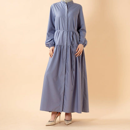 A-Line Trench Shirt Maxi Abaya Dress with Pockets (MA422) - A-1 Thread Vault