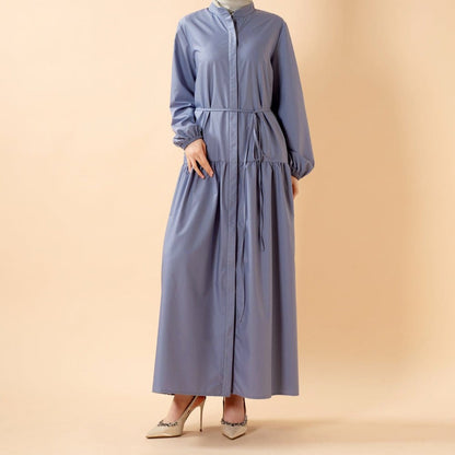 A-Line Trench Shirt Maxi Abaya Dress with Pockets (MA422) - A-1 Thread Vault