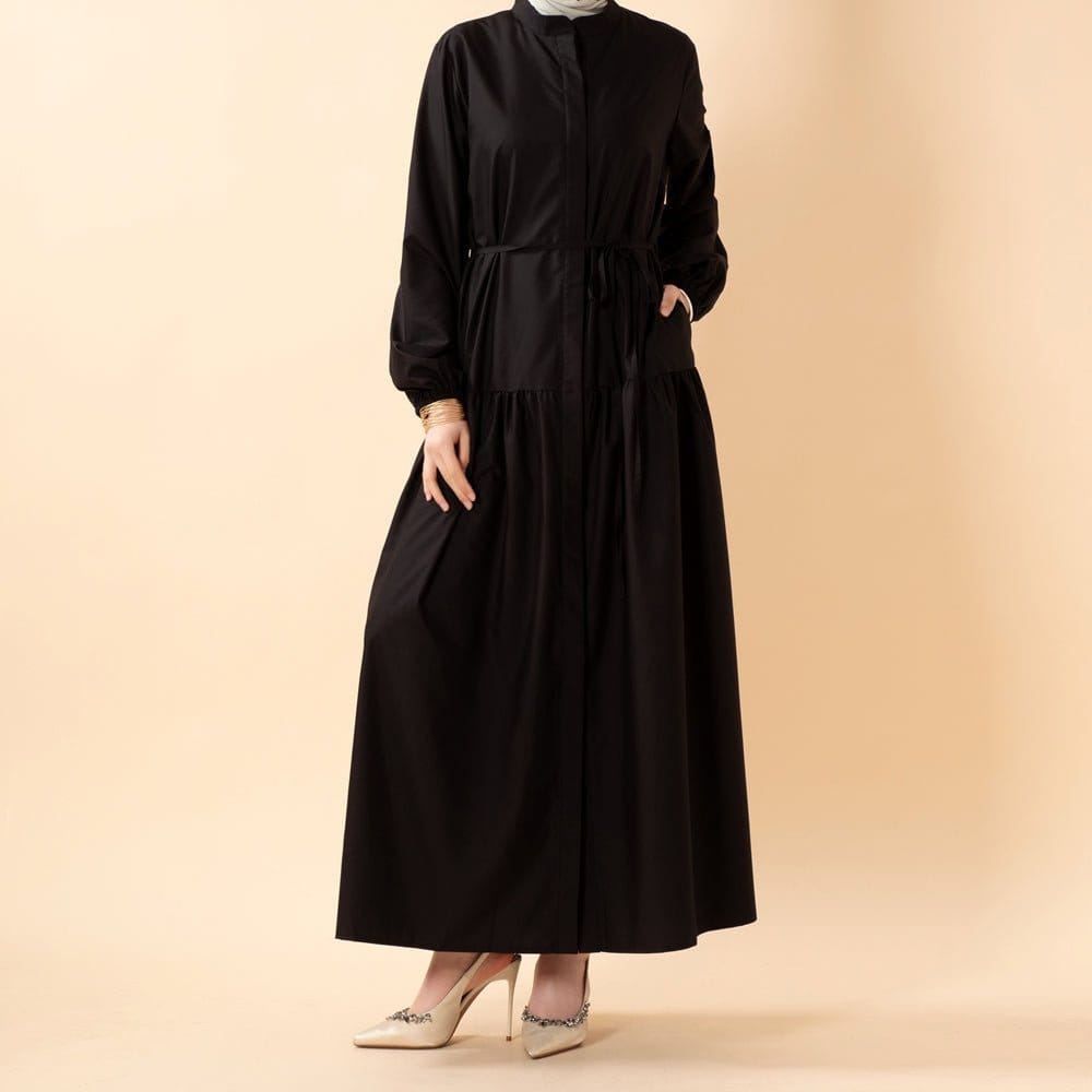 A-Line Trench Shirt Maxi Abaya Dress with Pockets (MA422) - A-1 Thread Vault