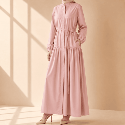 A-Line Trench Shirt Maxi Abaya Dress with Pockets (MA422) - A-1 Thread Vault