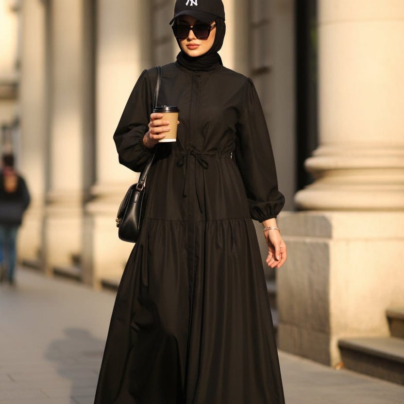 A-Line Trench Shirt Maxi Abaya Dress with Pockets (MA422) - A-1 Thread Vault